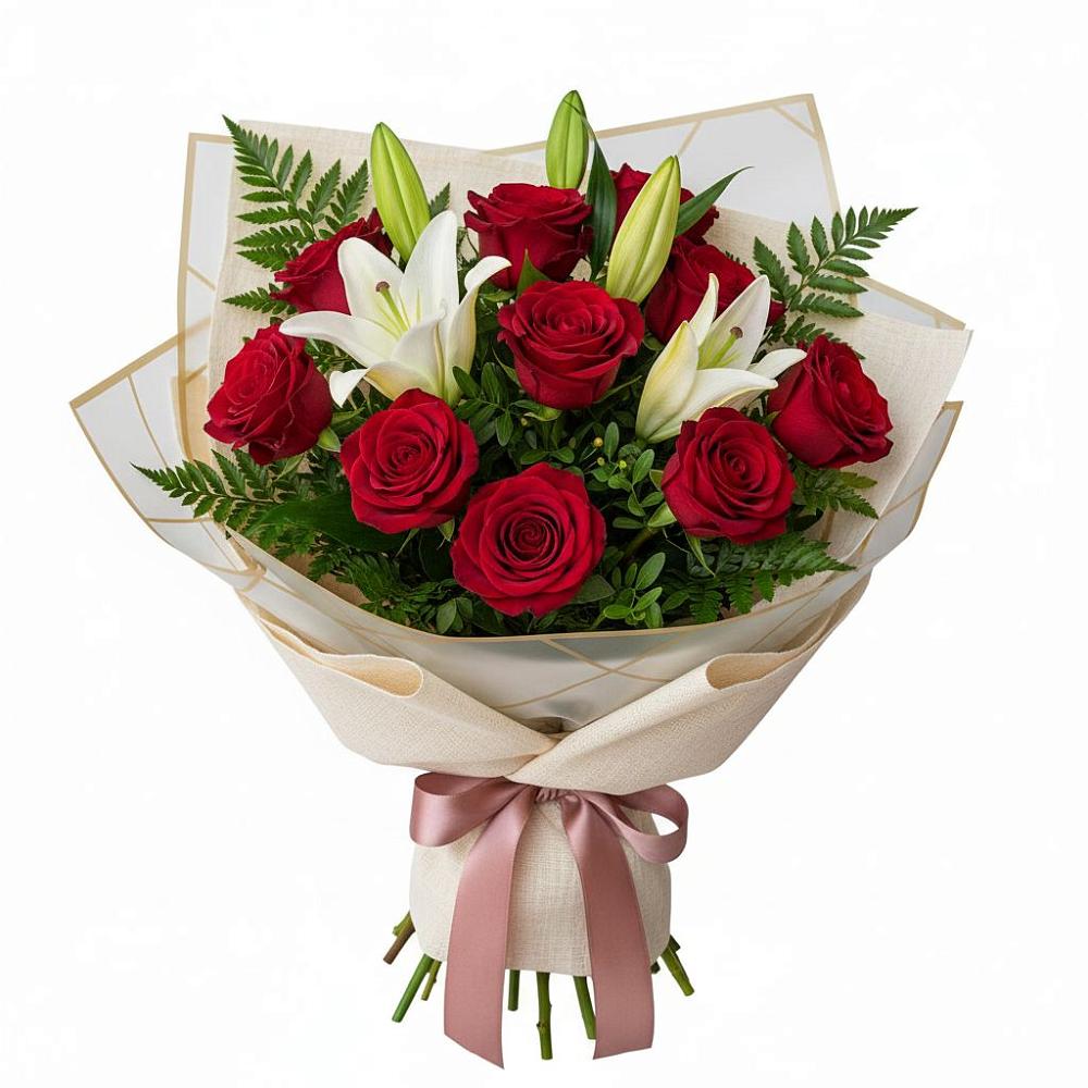 Букет цветов из: Лилии и Розы в Новом Приморского края