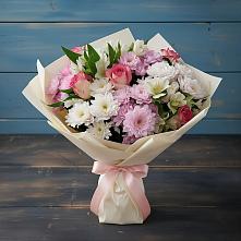 Букет цветов из:  Хризантемы, Альстромерии и Розы #REPLACE_PRED# Новом Приморского края