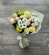 Букет цветов из:  Альстромерии, Розы и Хризантемы в Новом Приморского края