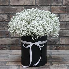 Цветочная композиция из Гипсофила в шляпной коробке в Новом Приморского края